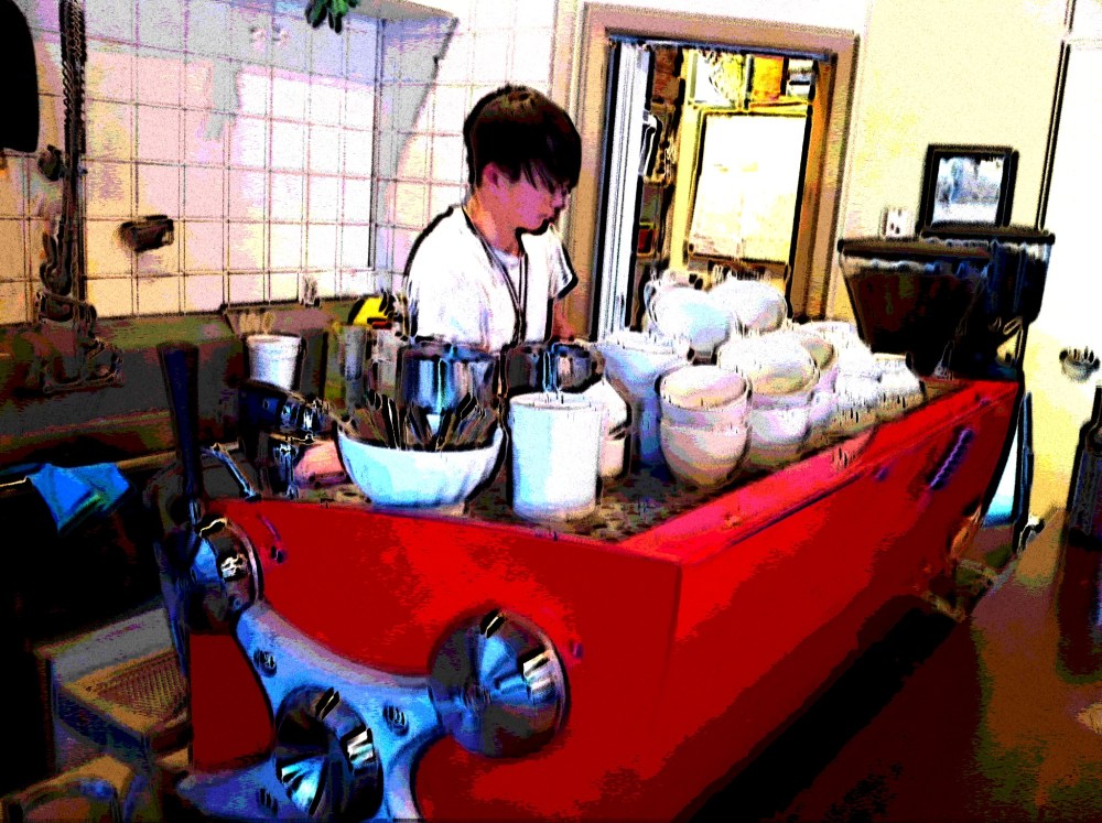 Caffe Beano where I like to start my day. I write a daily journal usually in the there. Sometimes I talk to friends. Today I talked to a few friends and got about 450 words written in my novel. I don't know why I do that there anymore. It's not like I'm waiting for anything to happen to me. Like a perfect stranger or whatever. Maybe it was about that at one point in time. Now I just find it's a place I can create which is good enough for me.  